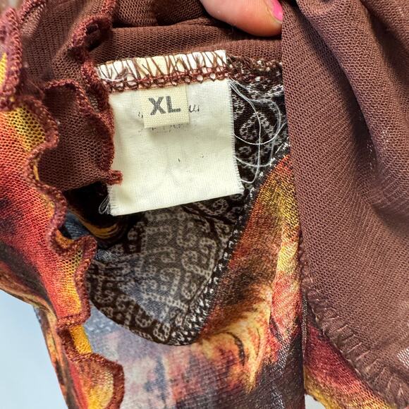 VTG Sonia Fortuna Firenze Short Sleeve Y2K Sheer Embroidered Tee Sz X-Large XL - Picture 9 of 10